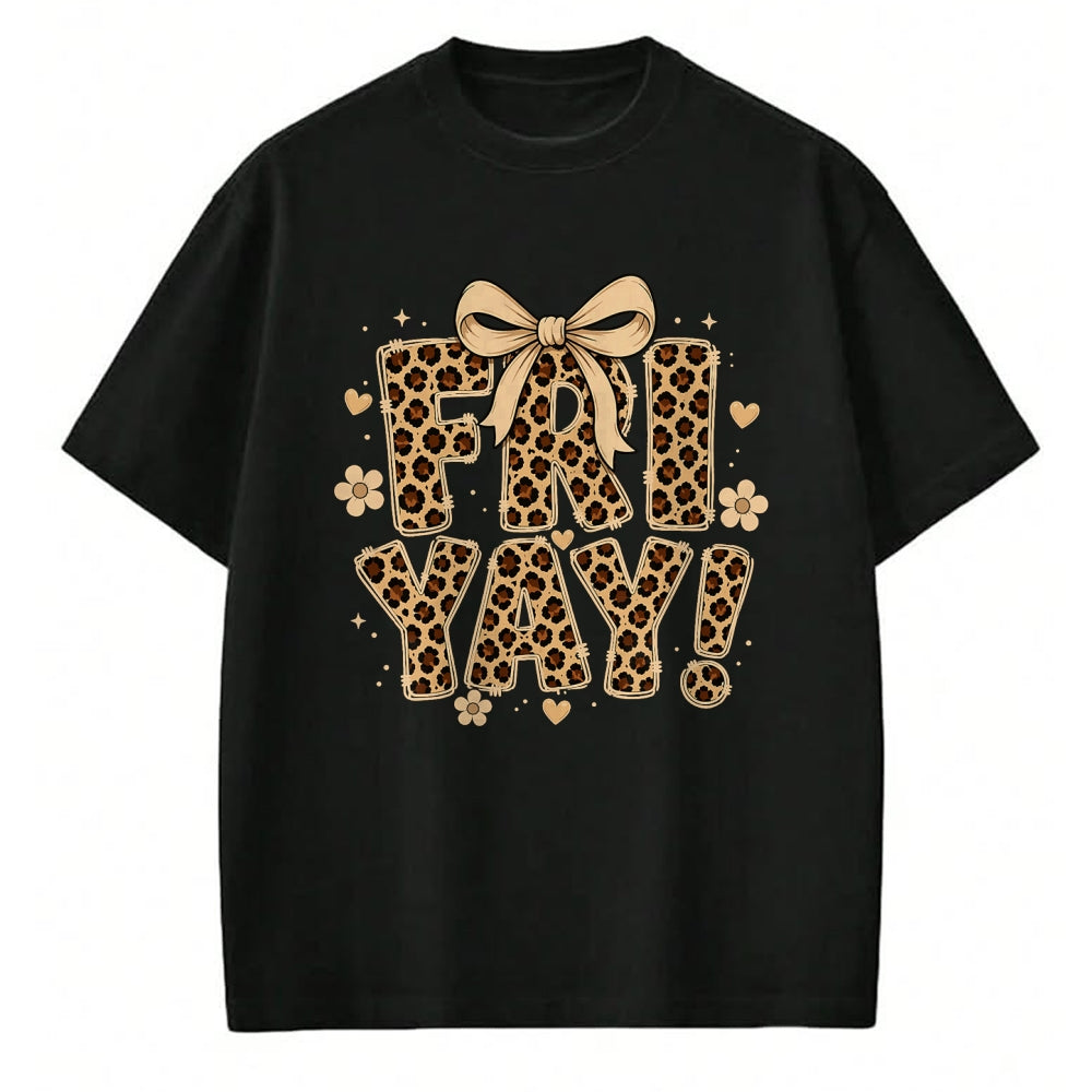 Best Teacher Shirt, Funny Teacher UnisexT-Shirt/Hoodie/Sweatshirt HLT00 - Happy Fri-Yay Friday Leopard Bow Teacher Back to School T-Shirt