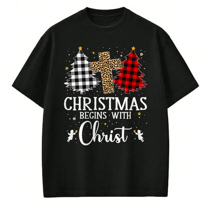 Christian Tee, Christian Faith Unisex T-Shirt/Hoodie/Sweatshirt HLT00 - Christmas Begins With Christ Jesus Cross Christian Christmas T-Shirt