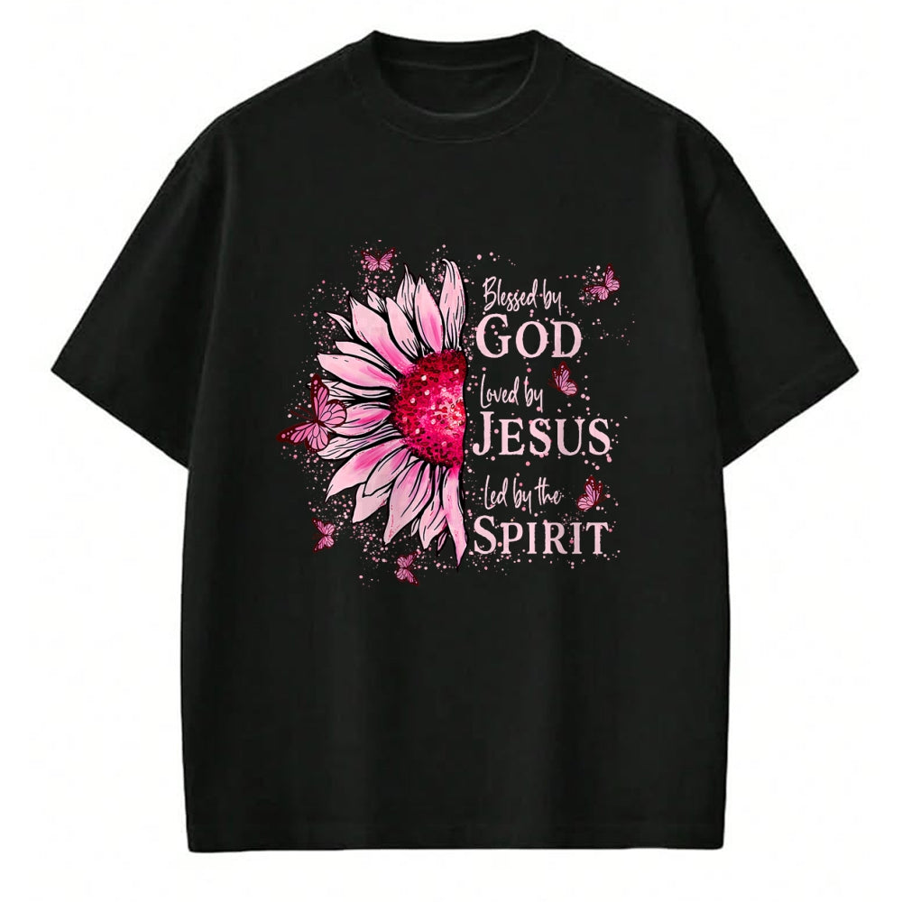 Christian Tee, Christian Faith Unisex T-Shirt/Hoodie/Sweatshirt HLT00 -  Blessed By God - Loved By Jesus Pink Sunflower T-Shirt