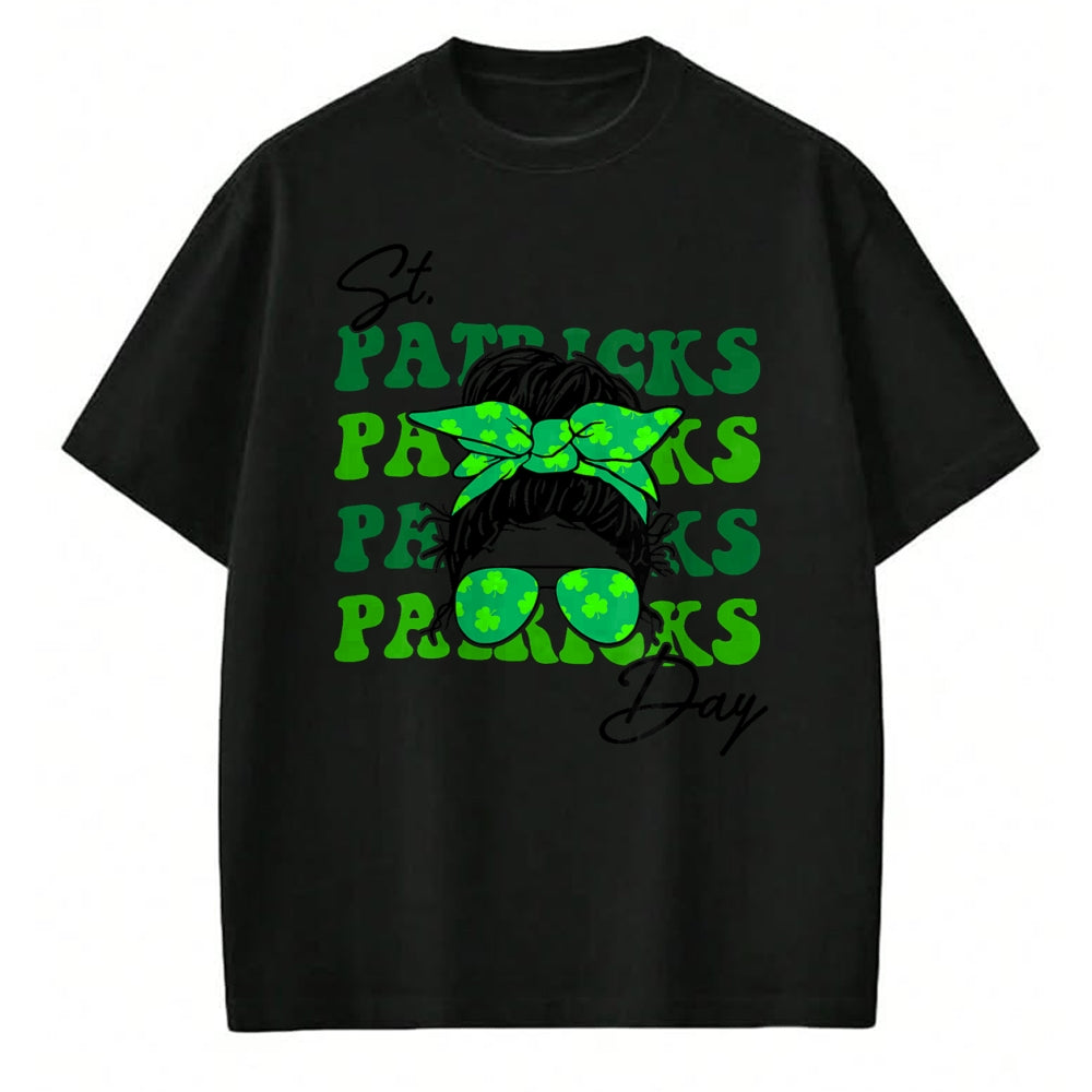 Patrick Day Shirts for Family, Funny Patrick Day shirts, st patrick's day Unisex T-Shirt/Hoodie/Sweatshirt HLT00 - Happy St Patrick Day Funny Messy Bun Glasses Women T-Shirt