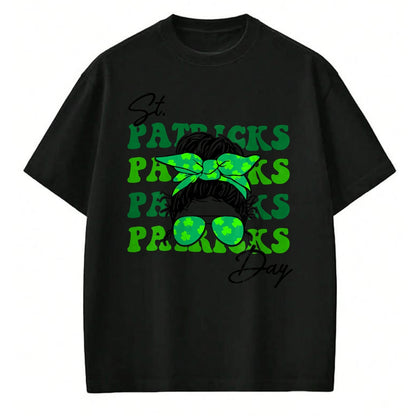 Patrick Day Shirts for Family, Funny Patrick Day shirts, st patrick's day Unisex T-Shirt/Hoodie/Sweatshirt HLT00 - Happy St Patrick Day Funny Messy Bun Glasses Women T-Shirt