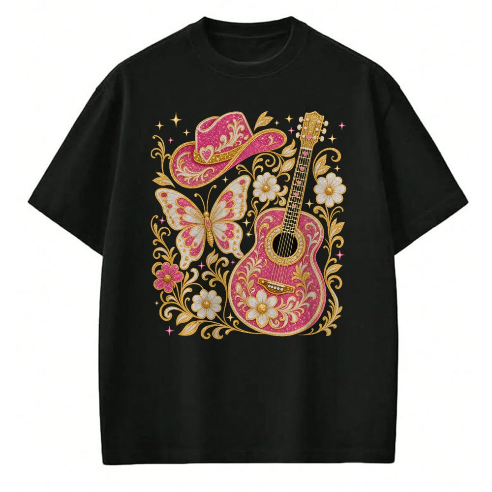 Guitar Lover Shirt, Funny Guitar UnisexT-Shirt/Hoodie/Sweatshirt HLT00 - Western Country Southern Rodeo Cowgirl Guitar Butterfly T-Shirt