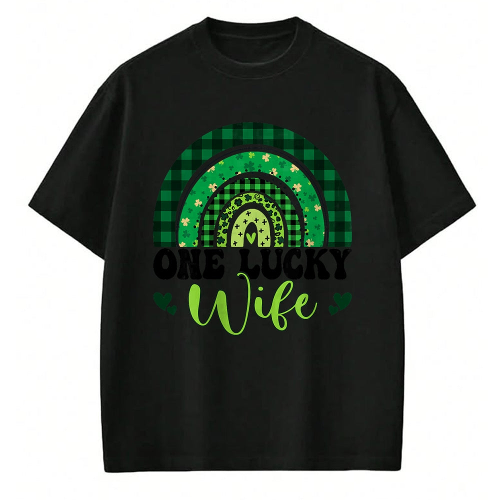 Best Wife Shirt, Wife and Husband Unisex T-Shirt/Hoodie/Sweatshirt HLT00 - Gift for wife T shirt, lucky wife   Womens One Lucky Wife Rainbow Irish St Patricks Day Shamrock Tan