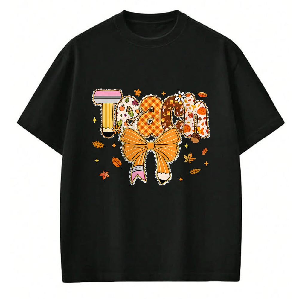 Best Teacher Shirt, Funny Teacher UnisexT-Shirt/Hoodie/Sweatshirt HLT00 - Thanksgiving Teacher Pencil Bow One Thankful Teacher Fall T-Shirt