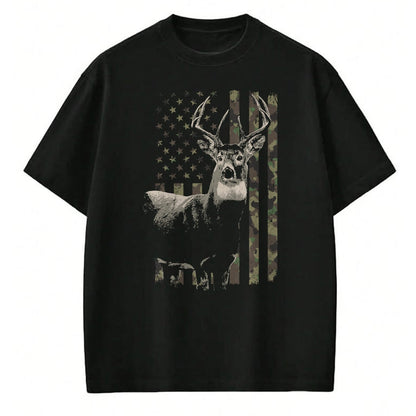 Funny Hunting Shirt, Gift For Hunting Lover Unisex T-Shirt/Hoodie/Sweatshirt HLT00 - Hunting Camo American Flag Deer Camouflage (Design on Back) Long Sleeve T-Shirt