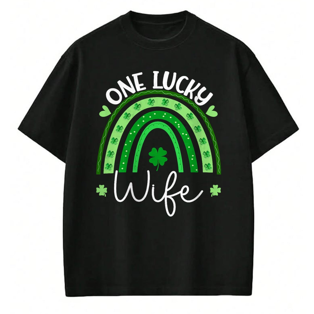 Best Wife Shirt, Wife and Husband Unisex T-Shirt/Hoodie/Sweatshirt HLT00 - Gift for wife T shirt, lucky wife   Womens One Lucky Wife Rainbow Irish St Patricks Day Shamrock Tan (1)