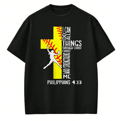 Christian Tee, Christian Faith Unisex T-Shirt/Hoodie/Sweatshirt HLT00 - I Can Do All Things Through Christ Softball Christian Bible T-Shirt