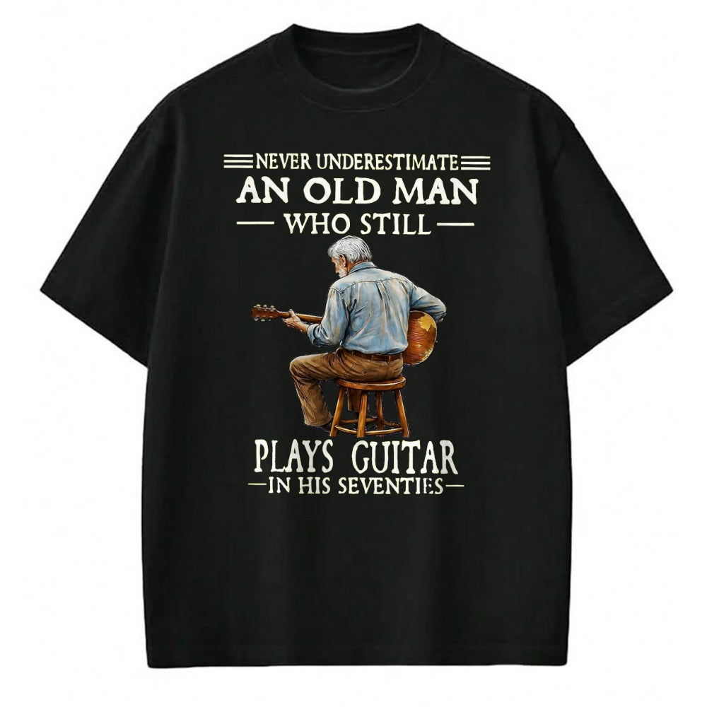 Guitar Lover Shirt, Funny Guitar UnisexT-Shirt/Hoodie/Sweatshirt HLT00 - Never Underestimate an Old Man Who Plays Guitar Seventies T-Shirt, Men, Heather Blue, Medium