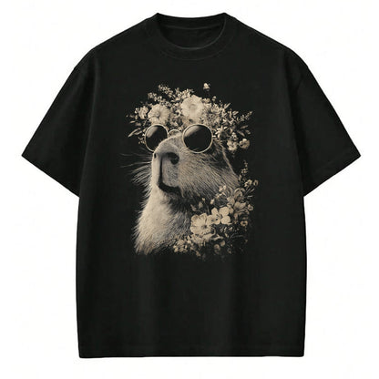 Cute Capybara Shirt, Funny Capybara Unisex T-Shirt/Hoodie/Sweatshirt HLT00 - Vintage Capybara with Sunglasses Floral Crown Boho Animal T-Shirt