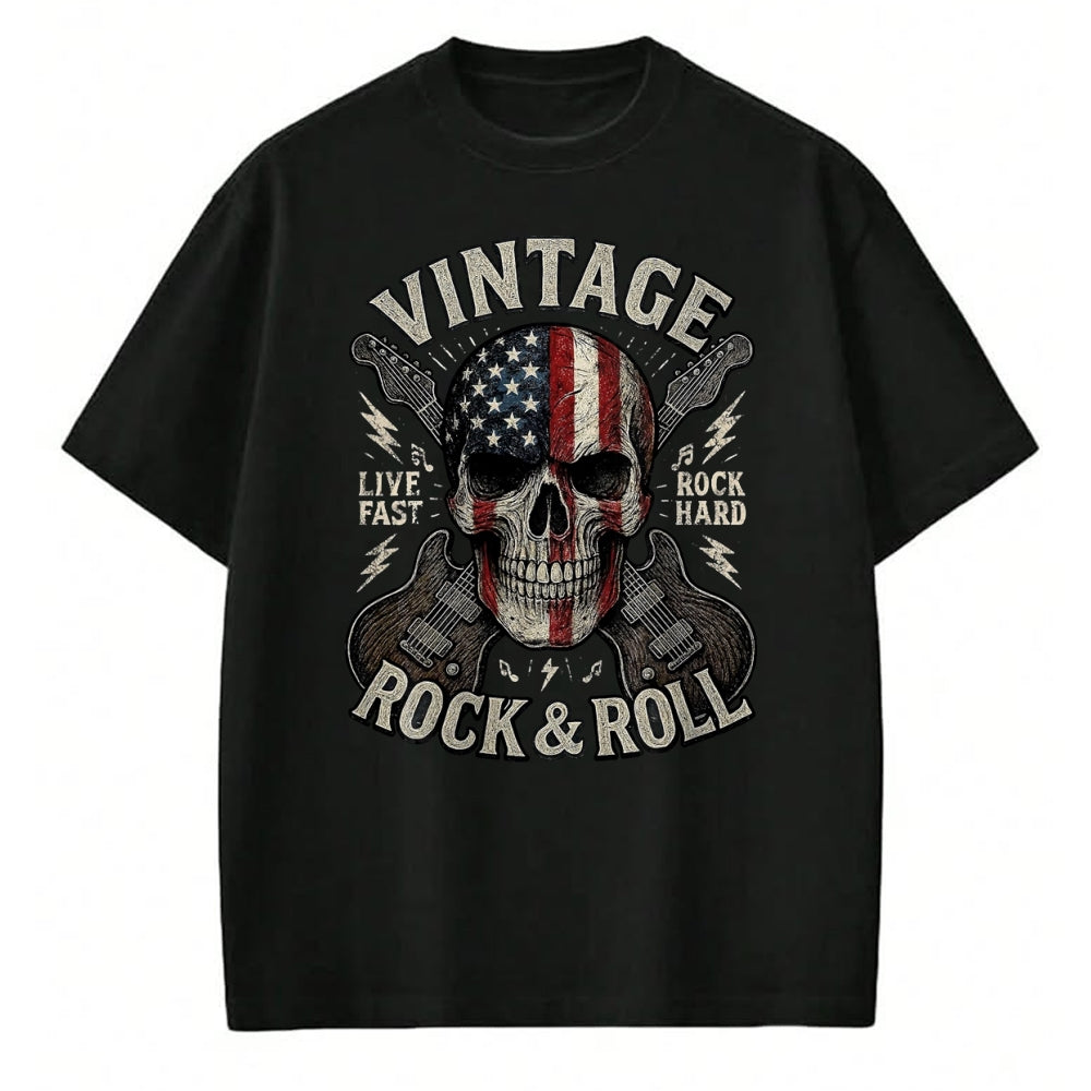 Guitar Lover Shirt, Funny Guitar UnisexT-Shirt/Hoodie/Sweatshirt HLT00 - Vintage Rock Skull American Flag Guitar Retro Rock and Roll T-Shirt, Men, Black, Large