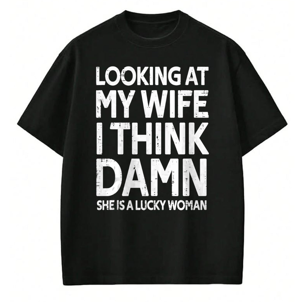 Best Wife Shirt, Wife and Husband Unisex T-Shirt/Hoodie/Sweatshirt HLT00 - Gift for wife T shirt, lucky wife   Funny My Wife Is A Lucky Woman Husband Gift Wife Themed Gift Tan (1)