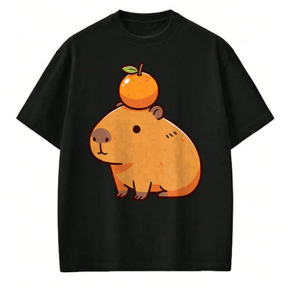 Cute Capybara Shirt, Funny Capybara Unisex T-Shirt/Hoodie/Sweatshirt HLT00 - Capybara with Orange on the Head Capybara T-Shirt