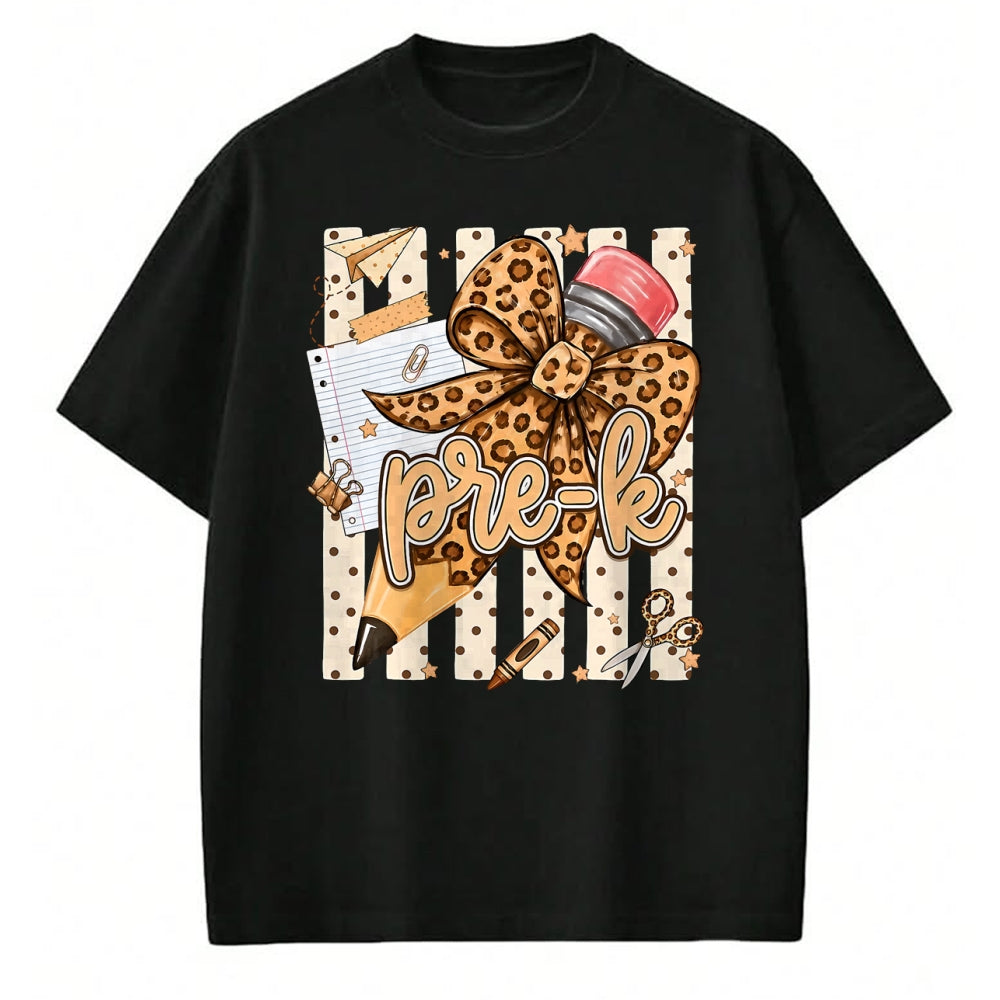 Best Teacher Shirt, Funny Teacher UnisexT-Shirt/Hoodie/Sweatshirt HLT00 - Preppy Leopard Pencil Bow Pre K Teacher Back to School T-Shirt