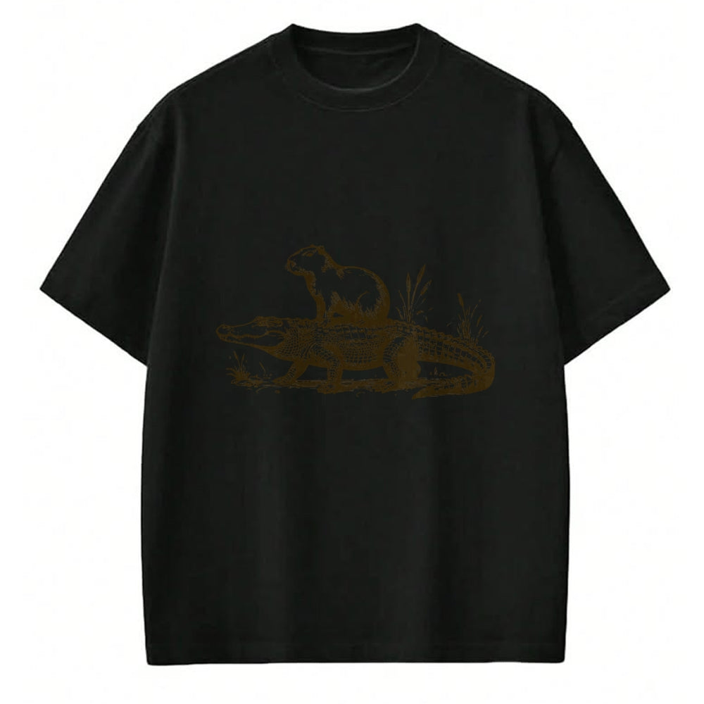 Cute Capybara Shirt, Funny Capybara Unisex T-Shirt/Hoodie/Sweatshirt HLT00 - Funny Capybara Riding an Alligator Men Women Capybara T-Shirt