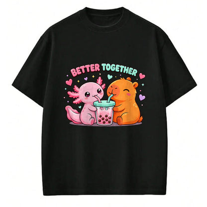 Cute Capybara Shirt, Funny Capybara Unisex T-Shirt/Hoodie/Sweatshirt HLT00 - Cute Capybara and Axolotl Bubble Tea Boba Girls Kawaii Anime T-Shirt (2)