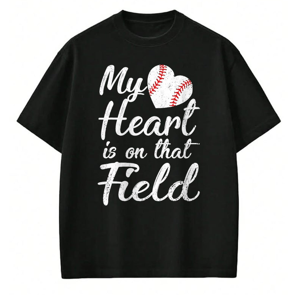 Gift for Mom Shirt, Funny Mom Unisex T-Shirt/Hoodie/Sweatshirt HLT00 - My Heart is on That Field Baseball Softball Mom Gifts T-Shirt