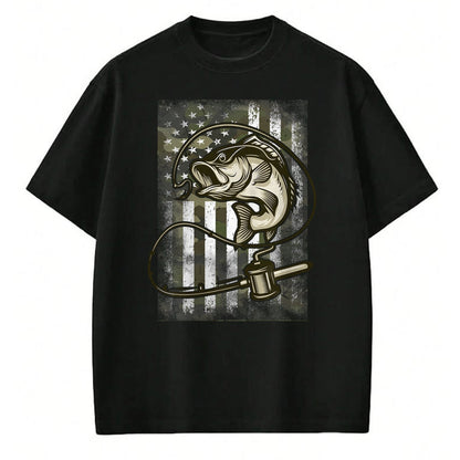 Funny Fishing Shirt, Gift For Fishing Lover Unisex T-Shirt/Hoodie/Sweatshirt HLT00 - Vintage Fishing Camouflage American Flag Bass Fish Camo Men T-Shirt