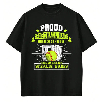 Gift for Dad Shirt, Funny Dad Unisex T-Shirt/Hoodie/Sweatshirt HLT00 – Mens Proud Softball Dad with Daughter Softball Father T-Shirt