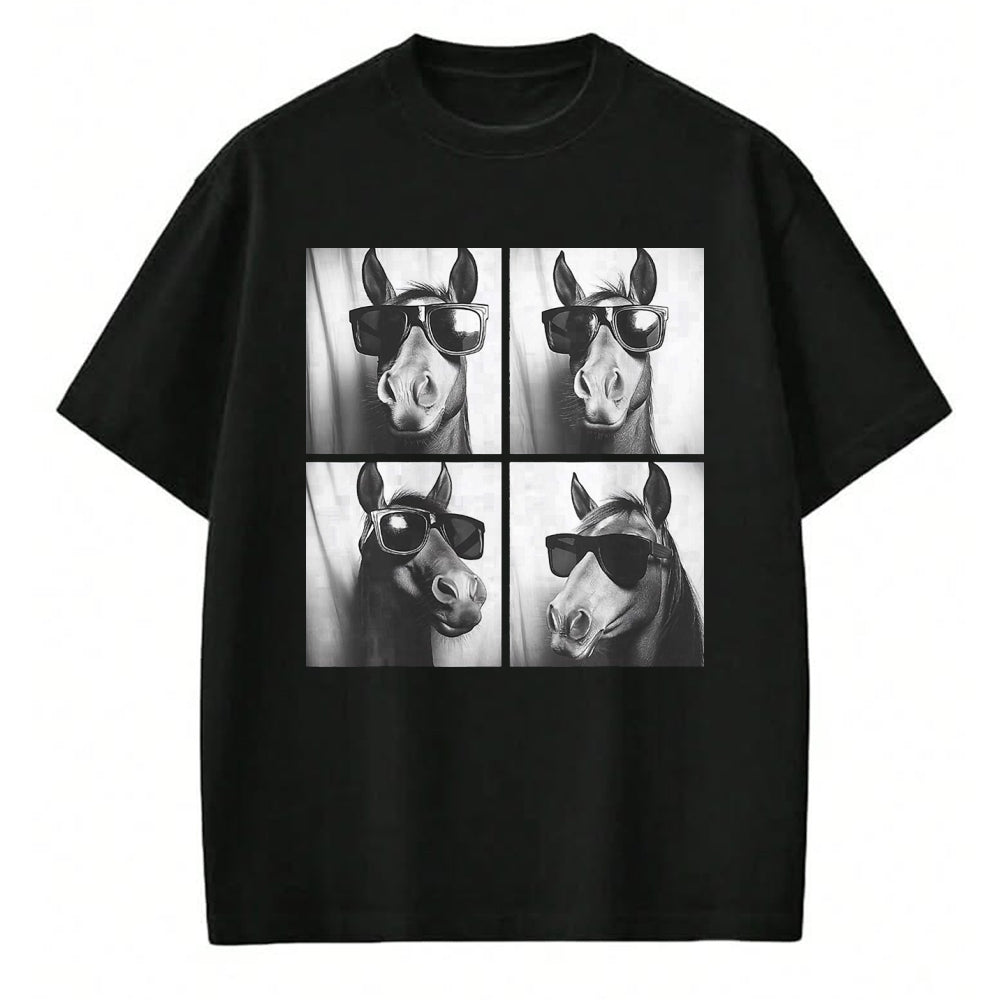 Best Horse Lover Shirt , Funny Horse UnisexT-Shirt/Hoodie/Sweatshirt HLT00 - Funny Horse Wearing Sunglasses Photobooth Selfie Farm Animal T-Shirt, Men, Black, 3X-Large