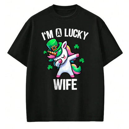 Best Wife Shirt, Wife and Husband Unisex T-Shirt/Hoodie/Sweatshirt HLT00 - Gift for wife T shirt, lucky wife   I'm a Lucky Wife Dabbing Cute Unicorn St. Patrick's Day T-Shirt (1)