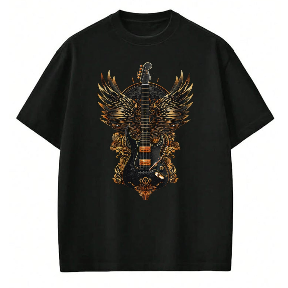 Guitar Lover Shirt, Funny Guitar UnisexT-Shirt/Hoodie/Sweatshirt HLT00 - Electric Guitar Graphic with Fiery Winged Silhouette in Blac T-Shirt