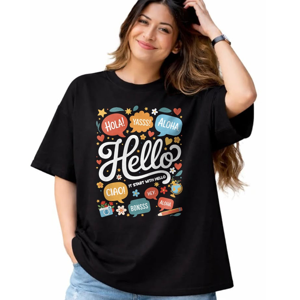 Best Teacher Shirt, Funny Teacher UnisexT-Shirt/Hoodie/Sweatshirt HLT00 - It Starts with Hello Friendship Inclusion Language Teacher T-Shirt (2)