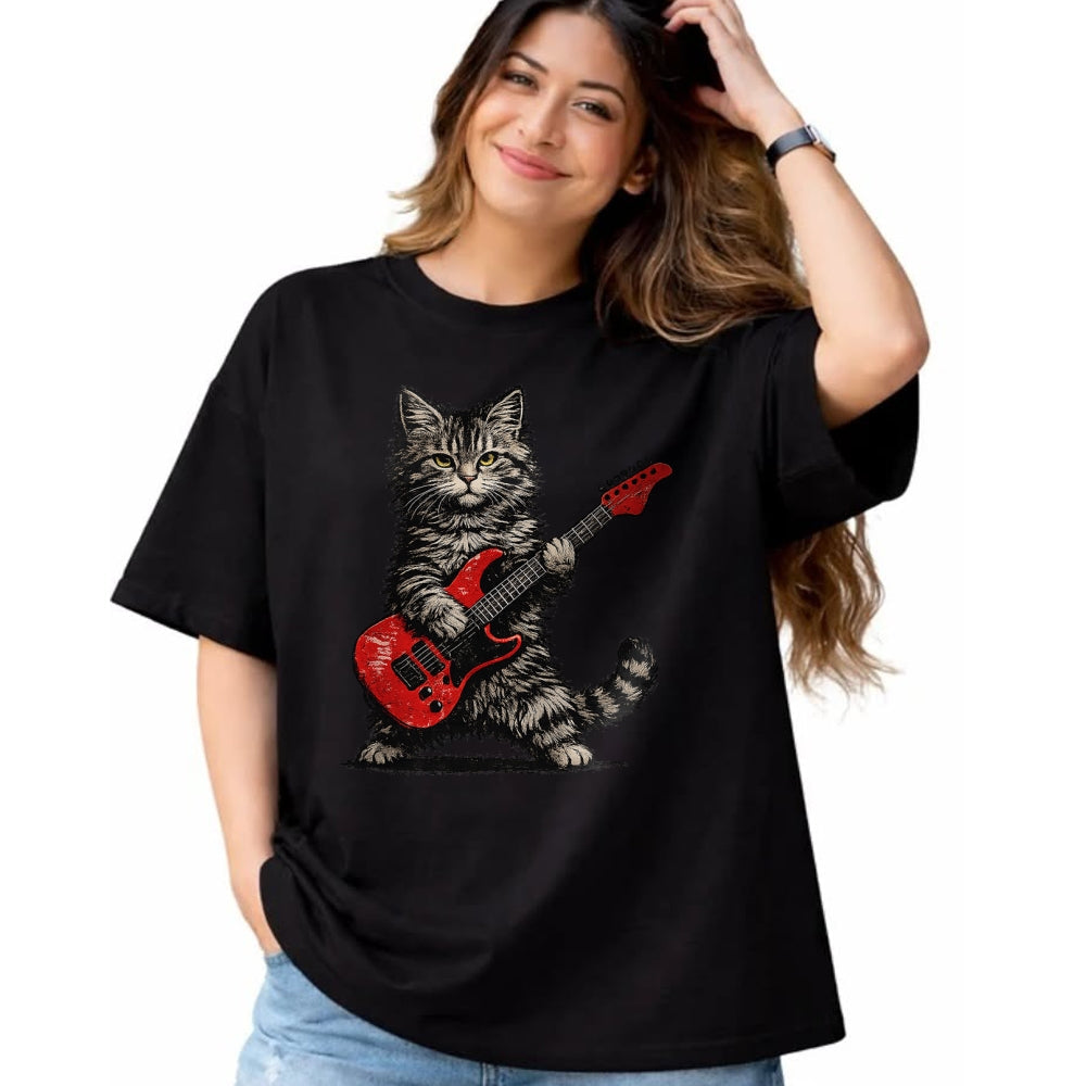 Guitar Lover Shirt, Funny Guitar UnisexT-Shirt/Hoodie/Sweatshirt HLT00 - Funny Cat Playing Guitar Rock and Roll Gifts Men Women Kids T-Shirt (5)