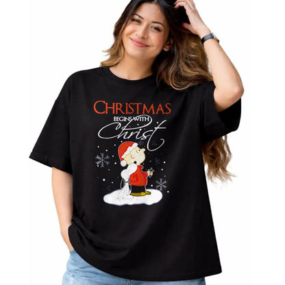Christian Tee, Christian Faith Unisex T-Shirt/Hoodie/Sweatshirt HLT00 - Christmas Begins With Christ Xmas Gift Holiday costume T-Shirt