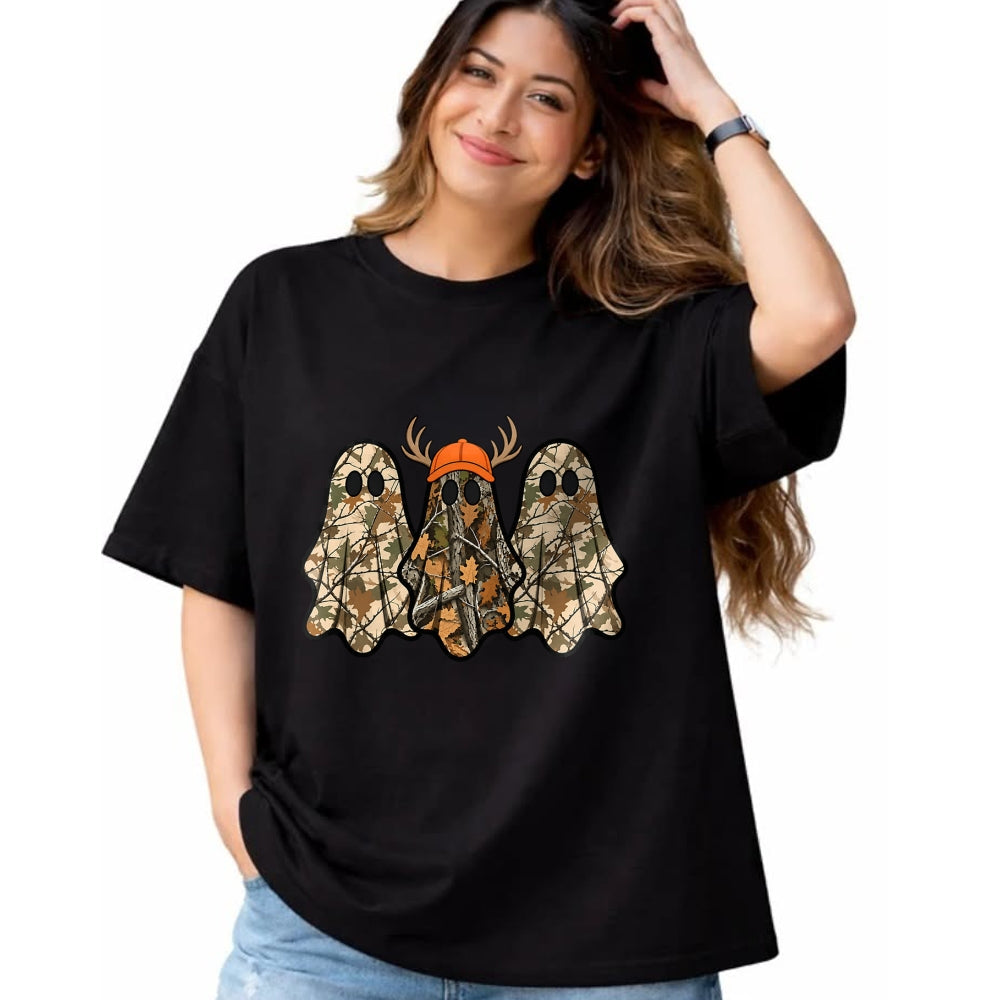 Funny Hunting Shirt, Gift For Hunting Lover Unisex T-Shirt/Hoodie/Sweatshirt HLT00 - Camo Boo Ghost Deer Hunting Season Halloween Men Women Boys T-Shirt