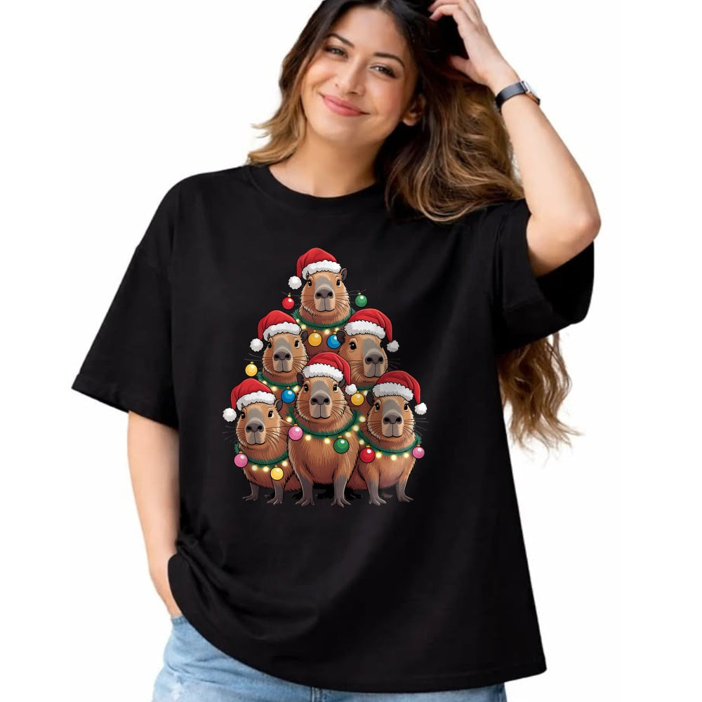 Cute Capybara Shirt, Funny Capybara UnisexT-Shirt/Hoodie/Sweatshirt HLT00 - Capybara Christmas Tree Santa Hat Cute Xmas Boys Kids Men T-Shirt