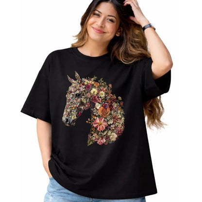 Best Horse Lover Shirt , Funny Horse UnisexT-Shirt/Hoodie/Sweatshirt HLT00 - Horse Lover Gifts Floral Horse T-Shirt - Unisex-Adult, Classic Fit, Black, Small, Short Sleeve, Cott