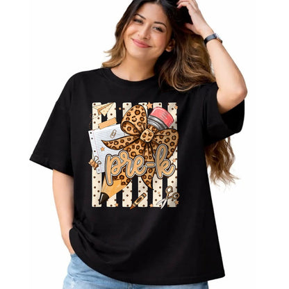 Best Teacher Shirt, Funny Teacher UnisexT-Shirt/Hoodie/Sweatshirt HLT00 - Preppy Leopard Pencil Bow Pre K Teacher Back to School T-Shirt