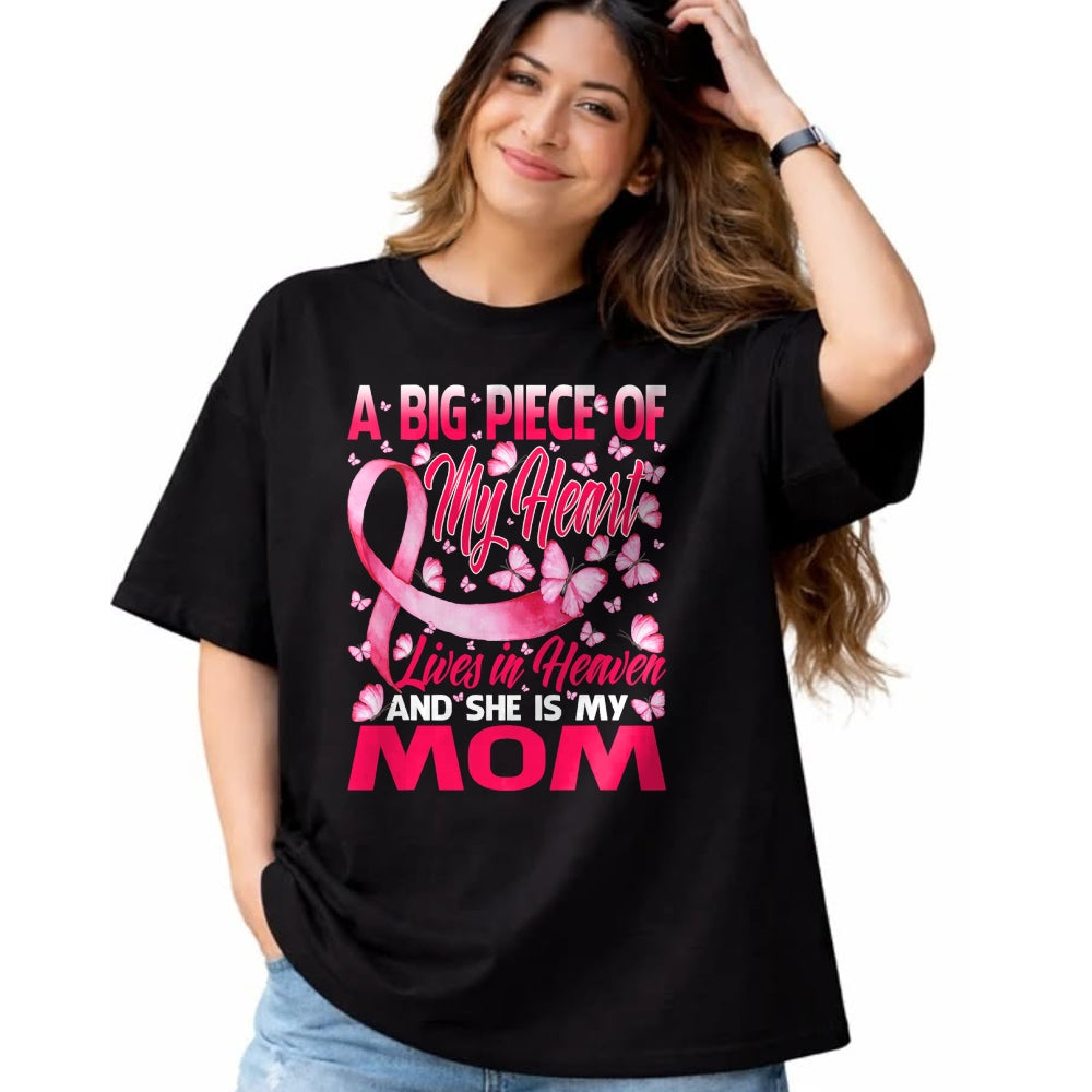 Gift for Mom Shirt, Funny Mom Unisex T-Shirt/Hoodie/Sweatshirt HLT00 - Mom In Heaven Butterfly Breast Cancer Awareness T-Shirt