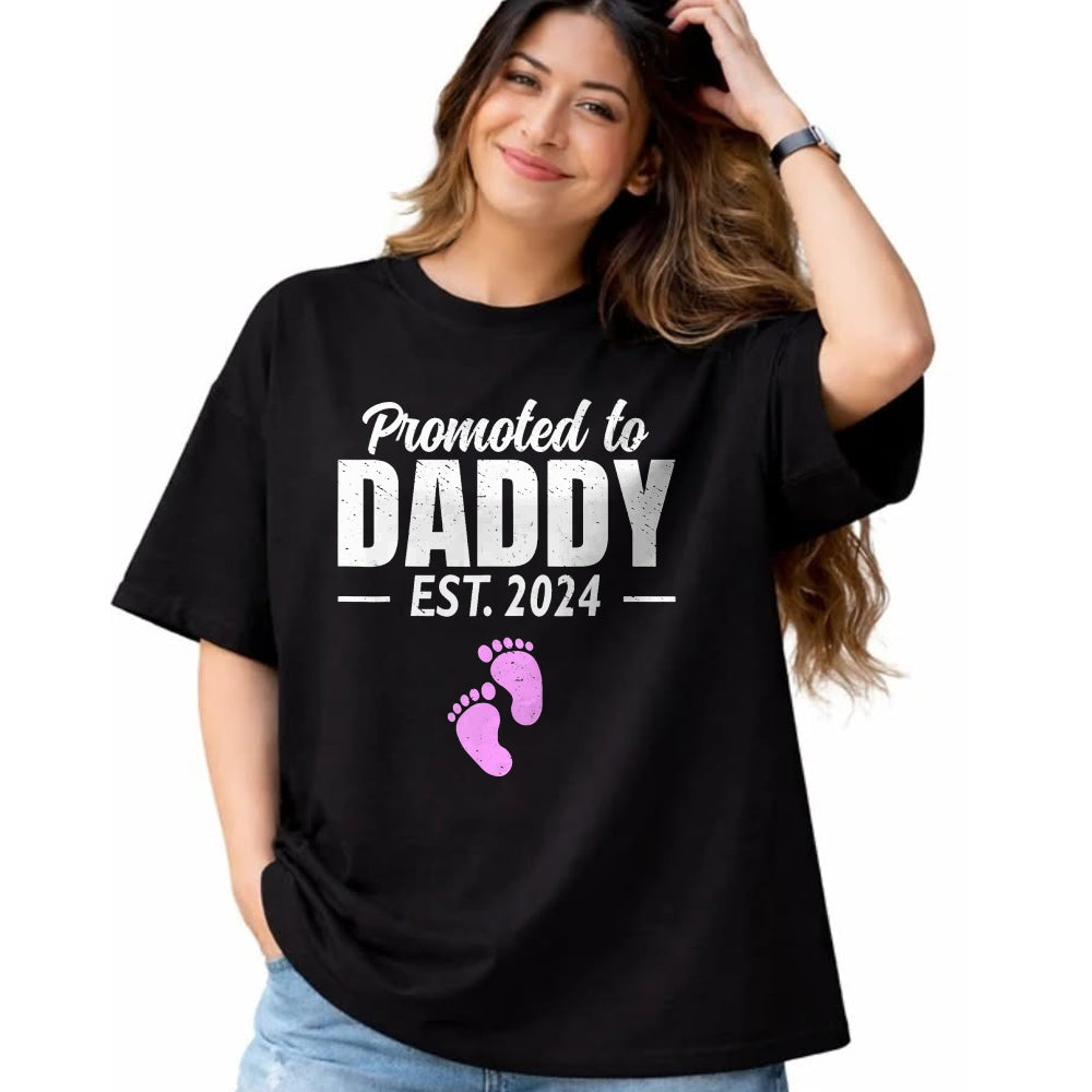 Gift for Dad Shirt, Funny Dad Unisex T-Shirt/Hoodie/Sweatshirt HLT00 – Promoted To Daddy Est 2024 Fathers Day First Time Dad Girl T-Shirt