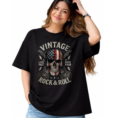 Guitar Lover Shirt, Funny Guitar UnisexT-Shirt/Hoodie/Sweatshirt HLT00 - Vintage Rock Skull American Flag Guitar Retro Rock and Roll T-Shirt, Men, Black, Large