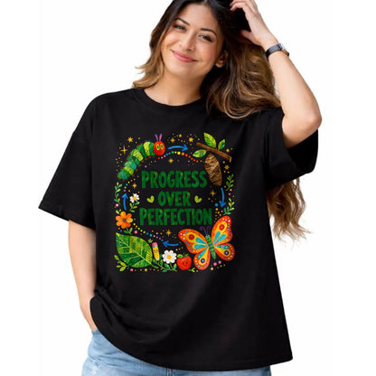 Best Teacher Shirt, Funny Teacher UnisexT-Shirt/Hoodie/Sweatshirt HLT00 - Teachers Back to School Progress Over Perfection Butterfly T-Shirt