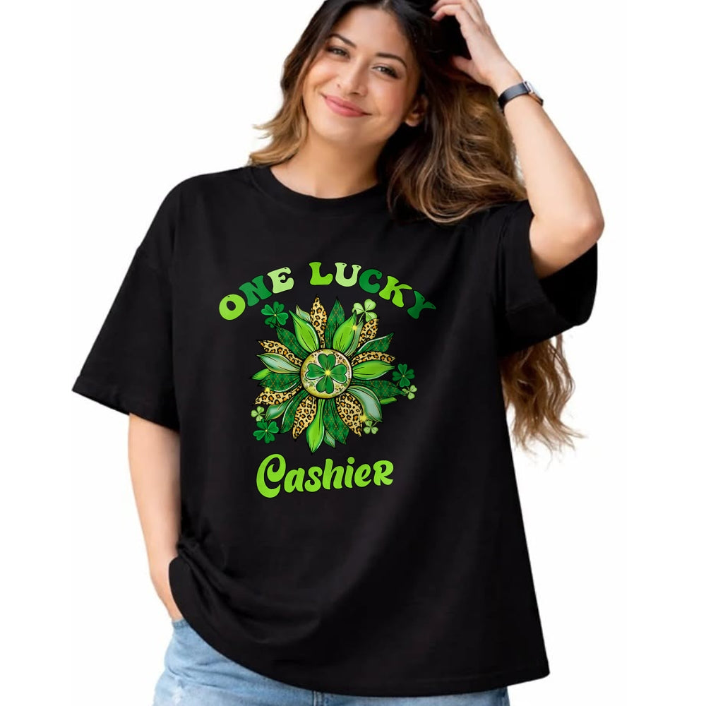 Patrick Day Shirts for Family, Funny Patrick Day shirts, st patrick's day Unisex T-Shirt/Hoodie/Sweatshirt HLT00 - St Patrick Day Shamrock One Lucky Cashier Retro Saint Paddys T-Shirt