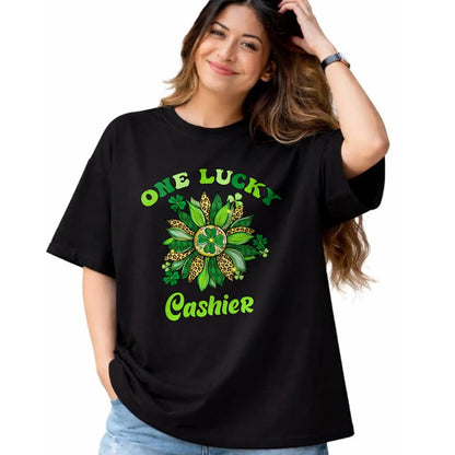 Patrick Day Shirts for Family, Funny Patrick Day shirts, st patrick's day Unisex T-Shirt/Hoodie/Sweatshirt HLT00 - St Patrick Day Shamrock One Lucky Cashier Retro Saint Paddys T-Shirt