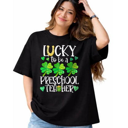 Patrick Day Shirts for Family, Funny Patrick Day shirts, st patrick's day Unisex T-Shirt/Hoodie/Sweatshirt HLT00 - Womens Lucky To Be A Preschool Teacher, St Patrick Day Teachers V-Neck T-Shirt