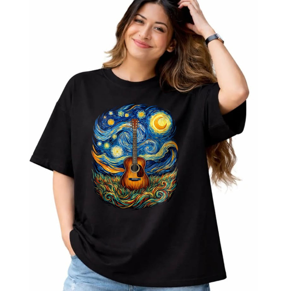 Guitar Lover Shirt, Funny Guitar UnisexT-Shirt/Hoodie/Sweatshirt HLT00 - Acoustic Guitar Starry Night Music Lover Art Men Women Kid T-Shirt