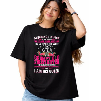 Best Wife Shirt, Wife and Husband Unisex T-Shirt/Hoodie/Sweatshirt HLT00 - Gift for wife T shirt, spoiled wife   I'm A Spoiled Wife Grumpy Old Firefighter - Firefighter Wife P