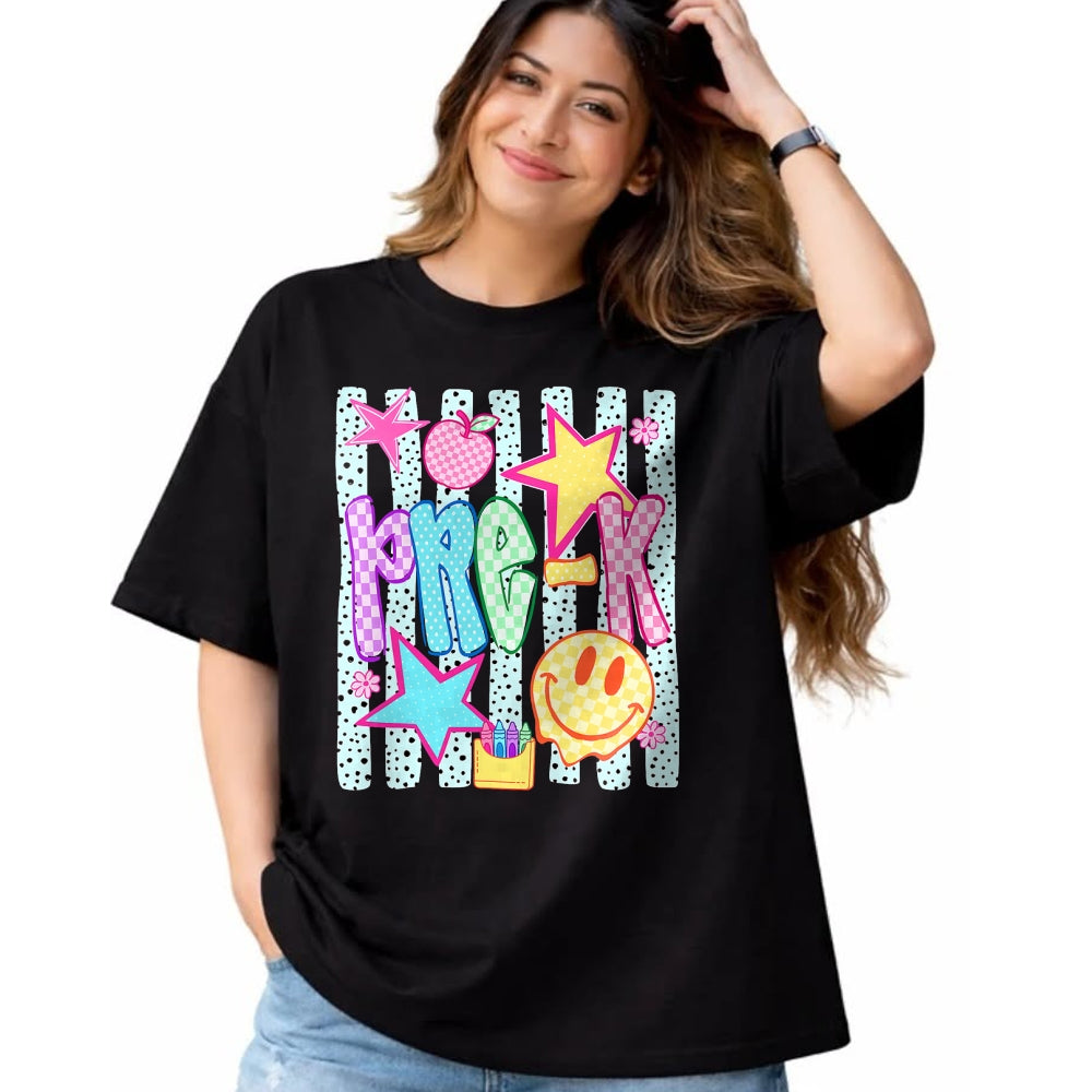 Best Teacher Shirt, Funny Teacher UnisexT-Shirt/Hoodie/Sweatshirt HLT00 - Back to School Colorful Pre K Checkered Girl Teacher T-Shirt