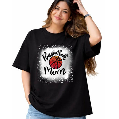 Gift for Mom Shirt, Funny Mom Unisex T-Shirt/Hoodie/Sweatshirt HLT00 - Leopard Bleached Basketball Mom Game Day Gift T-Shirt