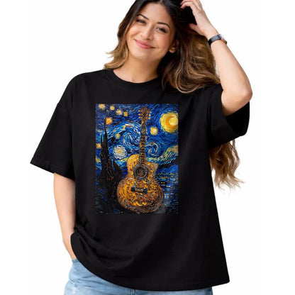 Guitar Lover Shirt, Funny Guitar UnisexT-Shirt/Hoodie/Sweatshirt HLT00 - Acoustic Guitar Van Gogh Starry Night T-Shirt