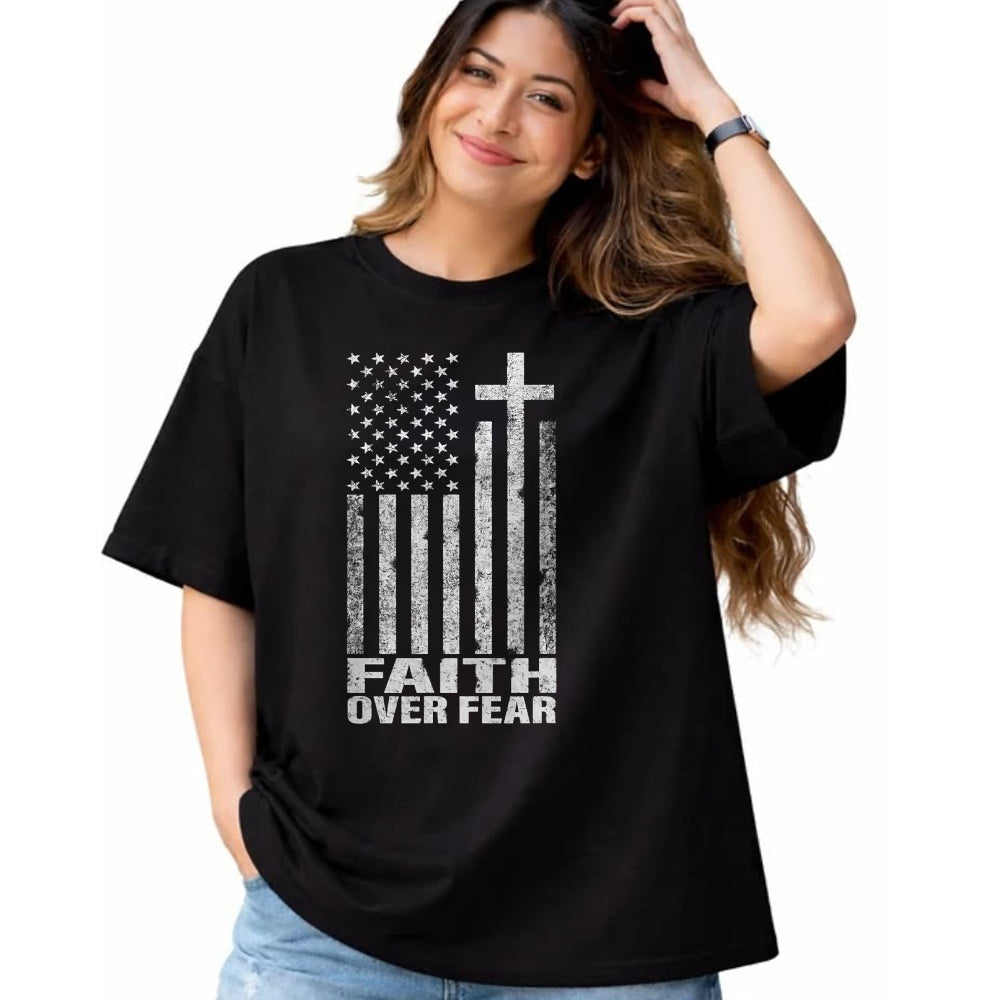 Christian Tee, Christian Faith Unisex T-Shirt/Hoodie/Sweatshirt HLT00 - Faith Over Fear Cool Christian Flag Cross for Men Women Kids Short Sleeve T-Shirt