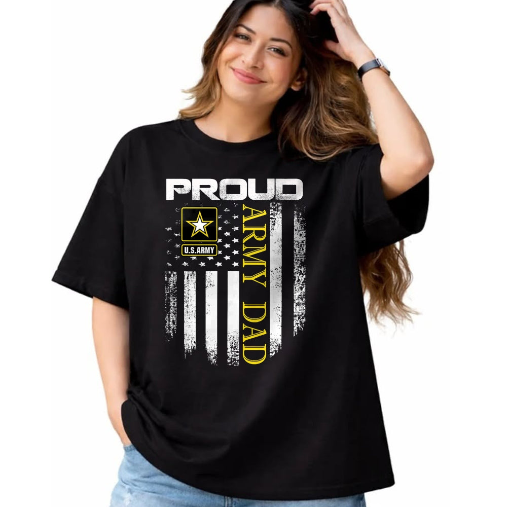 Gift for Dad Shirt, Funny Dad Unisex T-Shirt/Hoodie/Sweatshirt HLT00 – Vintage Proud Army Dad With American Flag Gift T-Shirt