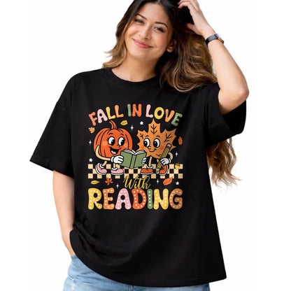 Best Teacher Shirt, Funny Teacher UnisexT-Shirt/Hoodie/Sweatshirt HLT00 - Fall in Love with Reading Autumn Pumpkin Teacher Book Lover T-Shirt