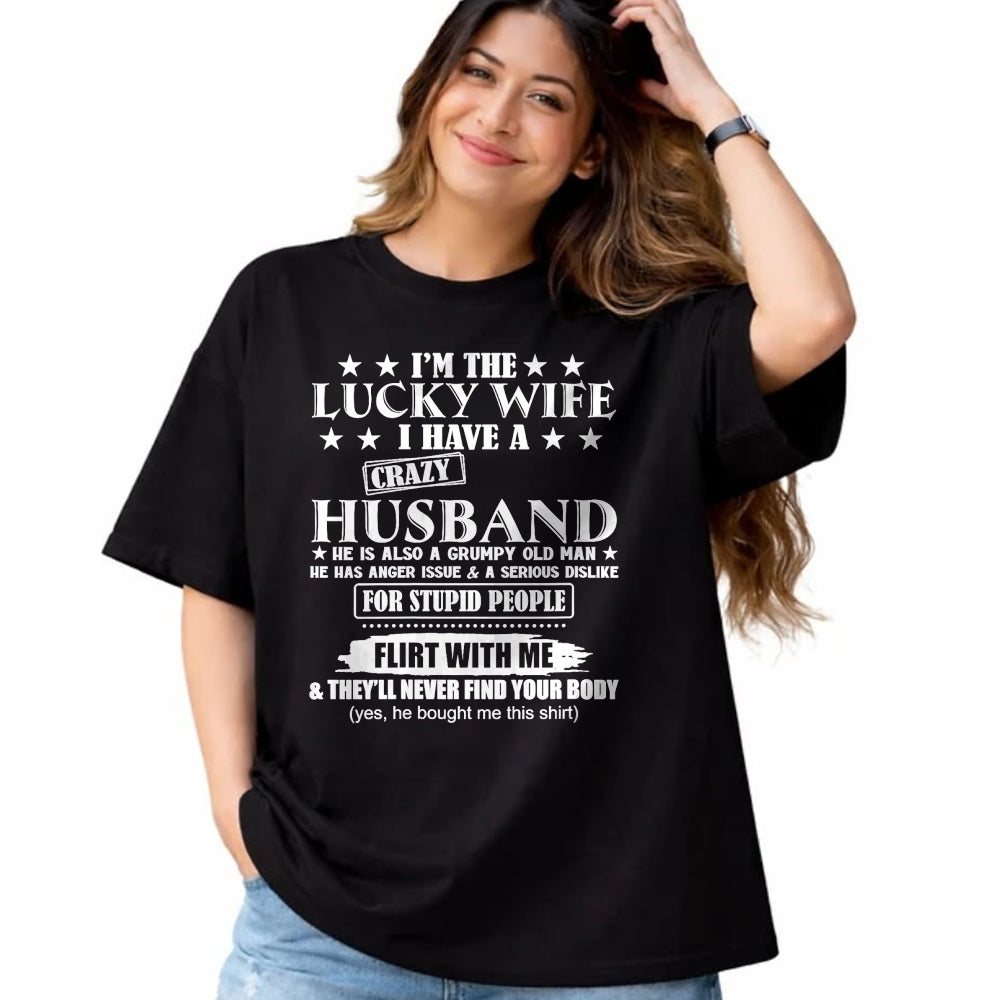 Best Wife Shirt, Wife and Husband Unisex T-Shirt/Hoodie/Sweatshirt HLT00 - Gift for wife T shirt, lucky wife   I'm The Lucky Wife I Have A Crazy Husband V-Neck T-Shirt