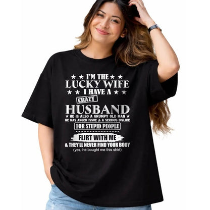 Best Wife Shirt, Wife and Husband Unisex T-Shirt/Hoodie/Sweatshirt HLT00 - Gift for wife T shirt, lucky wife   I'm The Lucky Wife I Have A Crazy Husband V-Neck T-Shirt