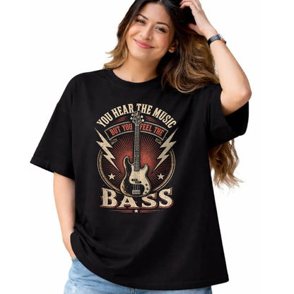 Guitar Lover Shirt, Funny Guitar UnisexT-Shirt/Hoodie/Sweatshirt HLT00 - You Hear The Music But You Feel The Bass Vintage Bass Guitar T-Shirt
